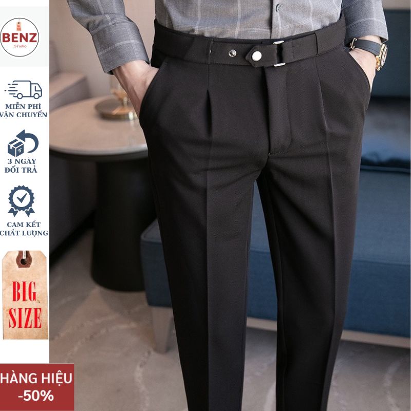 Quần âu nam liền đai hàn quốc BENZ dáng baggy đứng vải hàn tuyết mưa co giãn cao cấp hottrend 2022