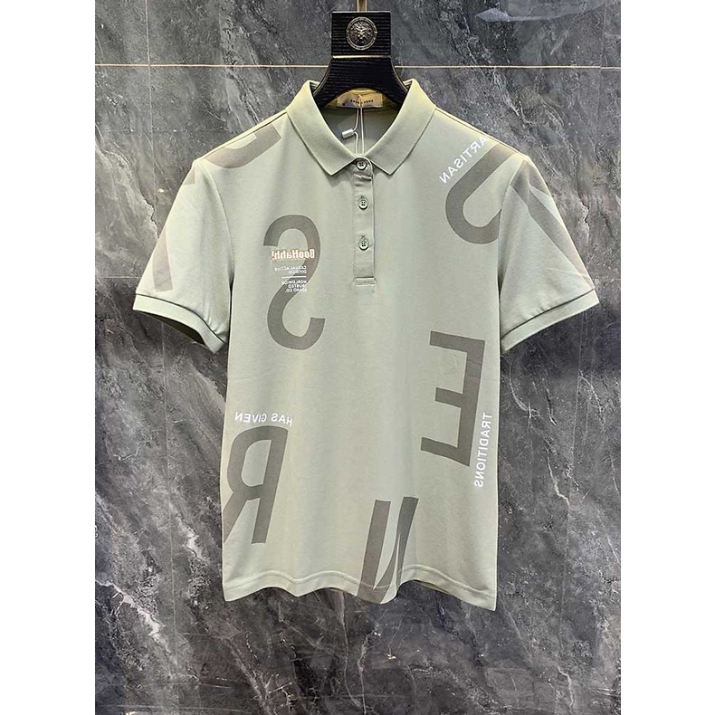 Áo Thun Polo Tay Ngắn Thoáng Khí In Chữ Tương Phản Kiểu Hồng Kông Cá Tính Cho Nam