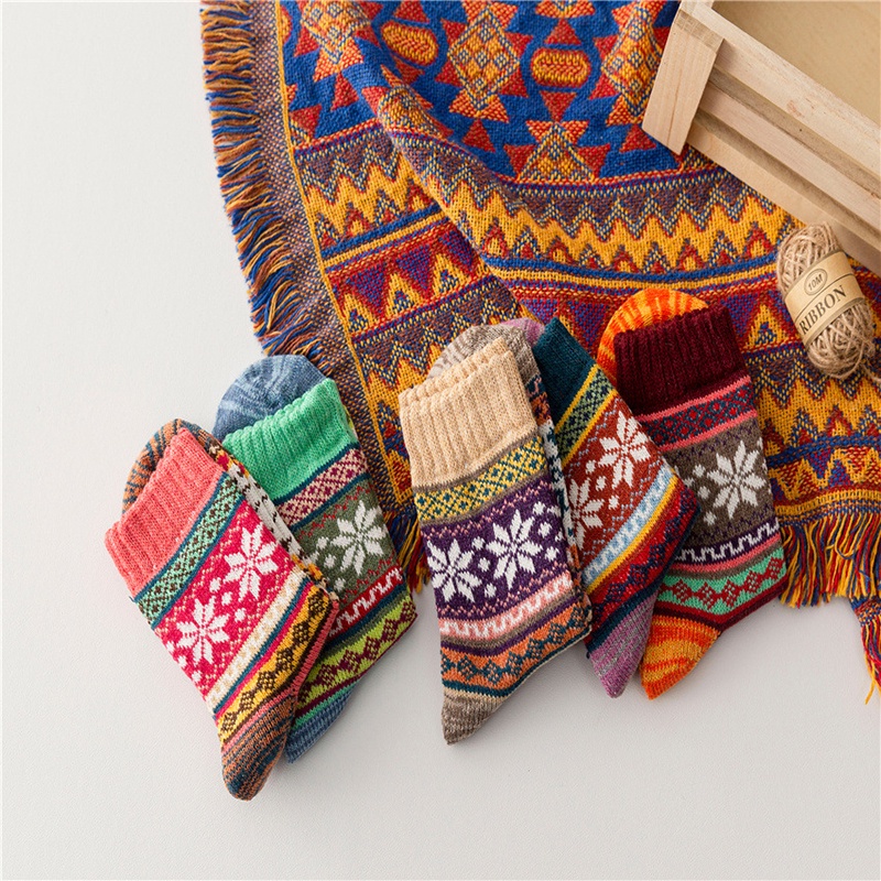 Set 5 Đôi Tất Len Dày Giữ Ấm Thoáng Khí Màu Sắc Xinh Xắn JP5