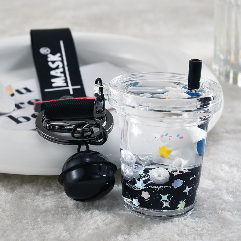 Móc Khóa Hình Ly Trà Sữa Màu Vàng Đen Sáng Tạo