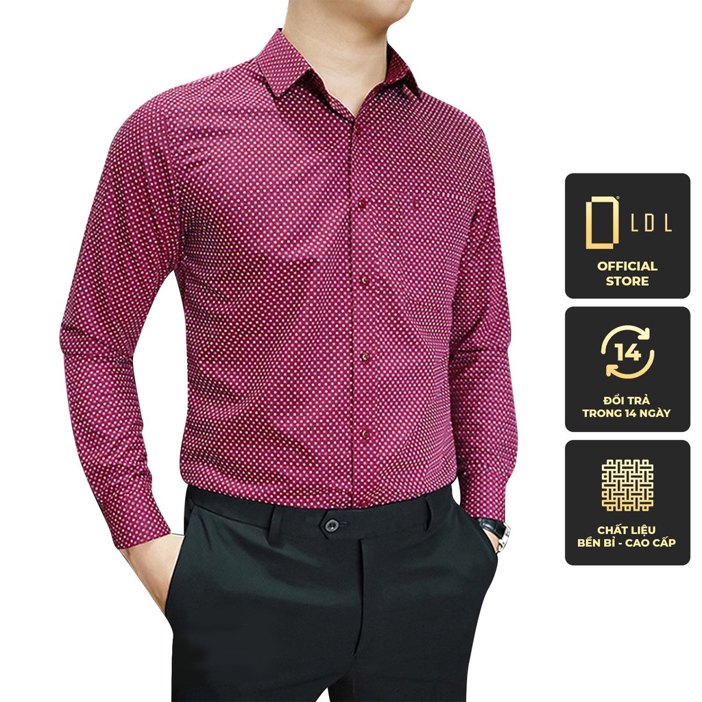 Sơ Mi Nam Công Sở Trung Niên Đẹp Tay Dài Hoạ Tiết Chấm Đỏ Đô Có Túi Ngực Không Nhăn Không Ra Màu từ 49kg đến 86kg