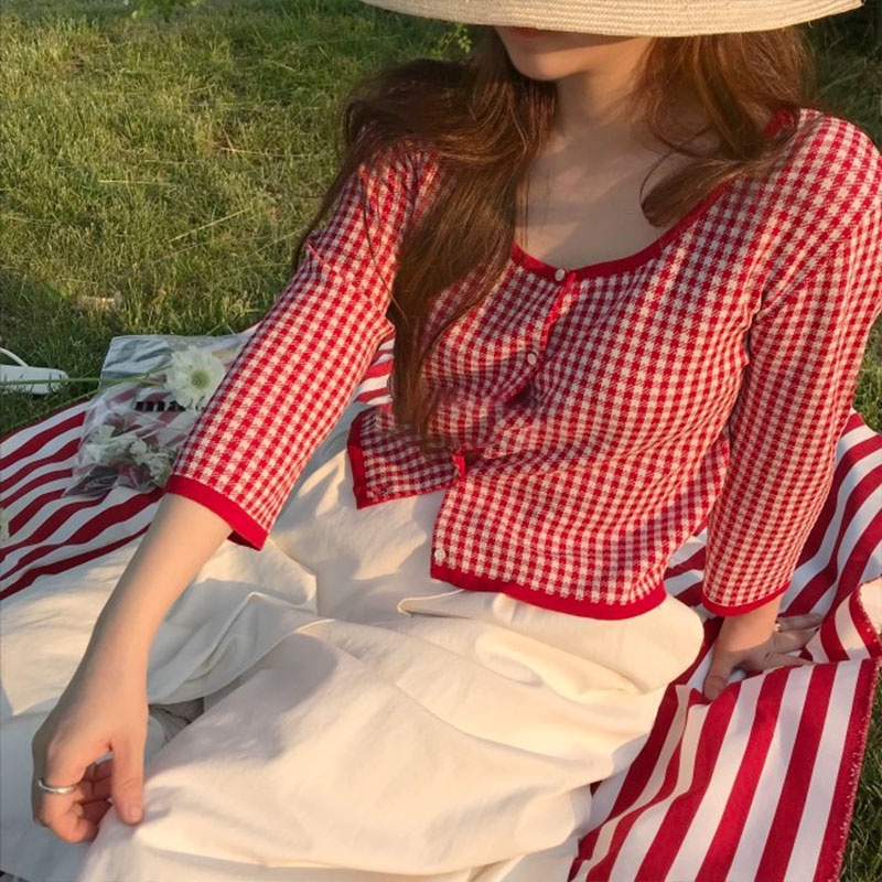 Áo Sơ Mi Tay Dài Dệt Kim Họa Tiết Kẻ Sọc Thời Trang Hàn Quốc Cho Nữ