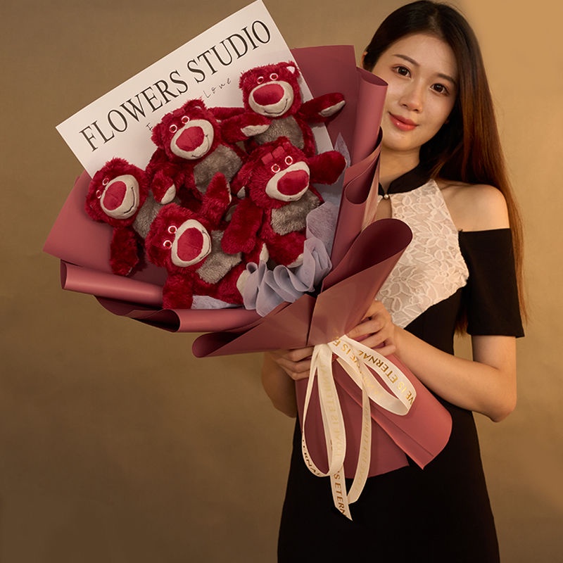 Bó Hoa Dâu Tây / Gấu Nhồi Bông Thiết Kế Sáng Tạo Dùng Làm Quà Tặng