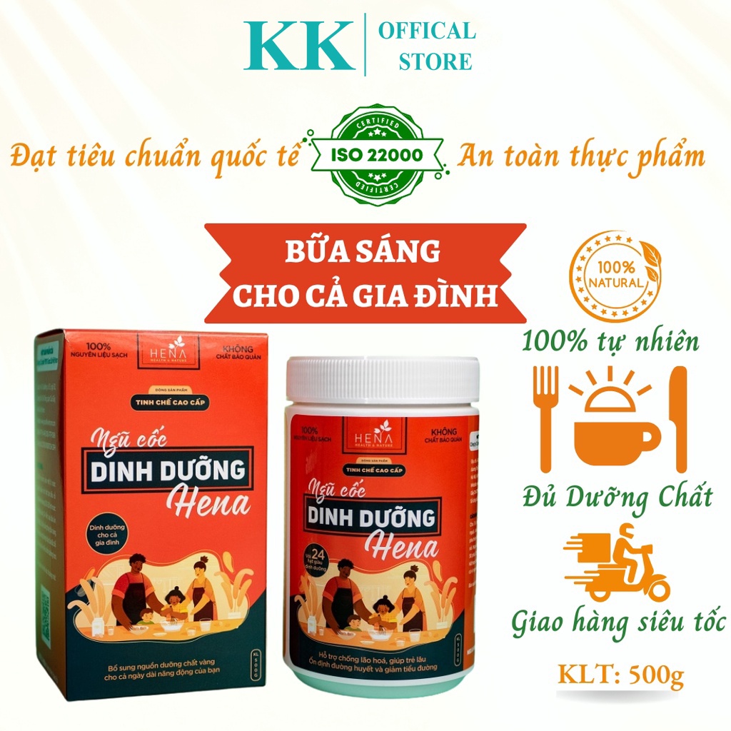 Ngũ Cốc Dinh Dưỡng Hena 500G Từ Hơn 20 Loạt Hạt, Bột Ngũ Cốc Ăn Sáng Cho Cả Gia Đình Đạt Chuẩn Iso 22000