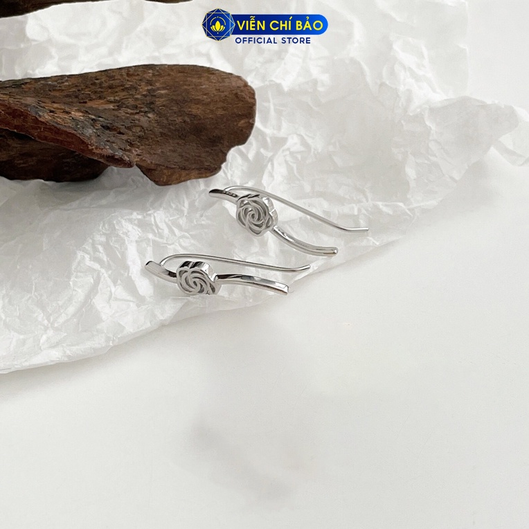 Bông tai bạc nữ hoa hồng cách điệu chất liệu bạc 925 thời trang sức Viễn Chí Bảo B000324
