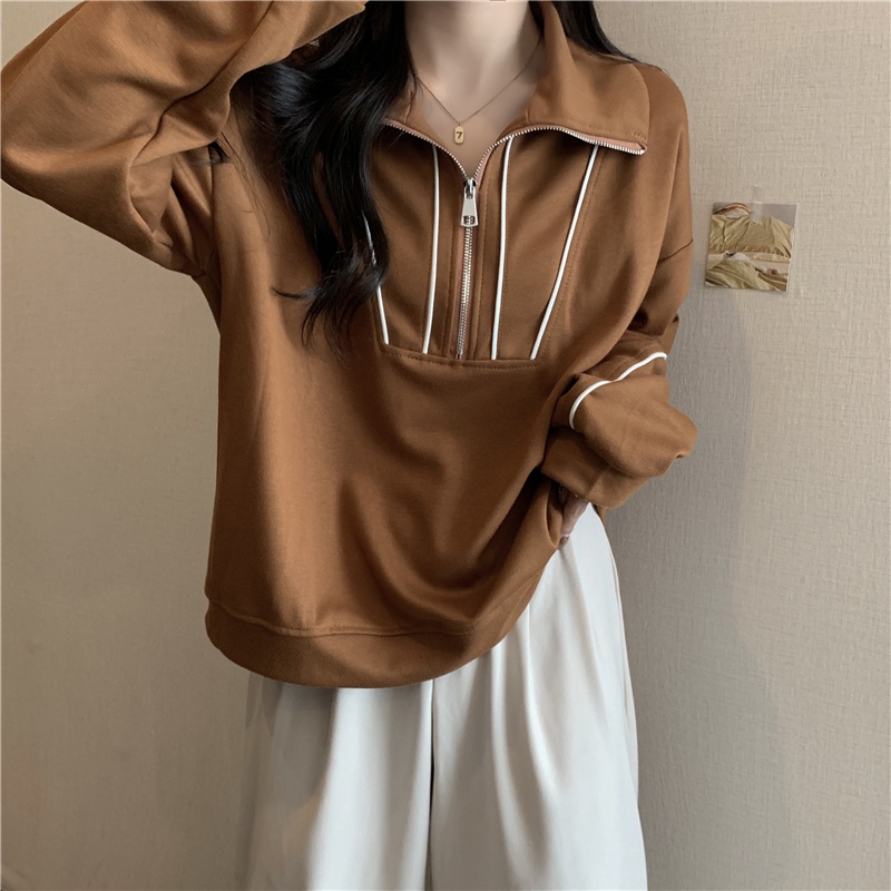 Áo Thun Polo Tay Dài Dáng Rộng Màu Sắc Tương Phản Phong Cách Hàn Quốc Thời Trang Mùa