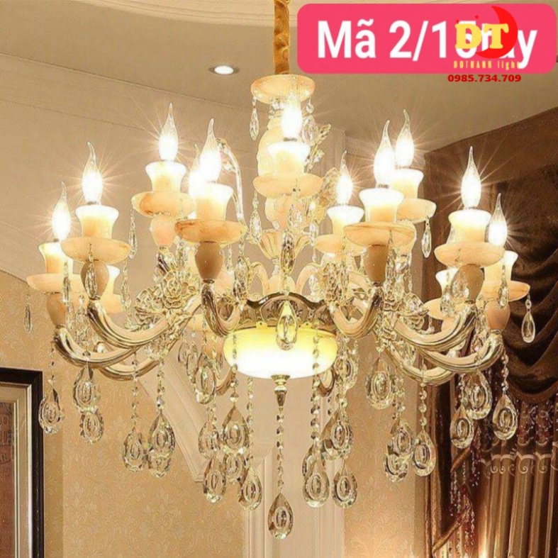 Đèn chùm phòng khách DOTHANH LIGHT 02, 15 tay đá hợp kim phong cách tân cổ điển DCN kpl