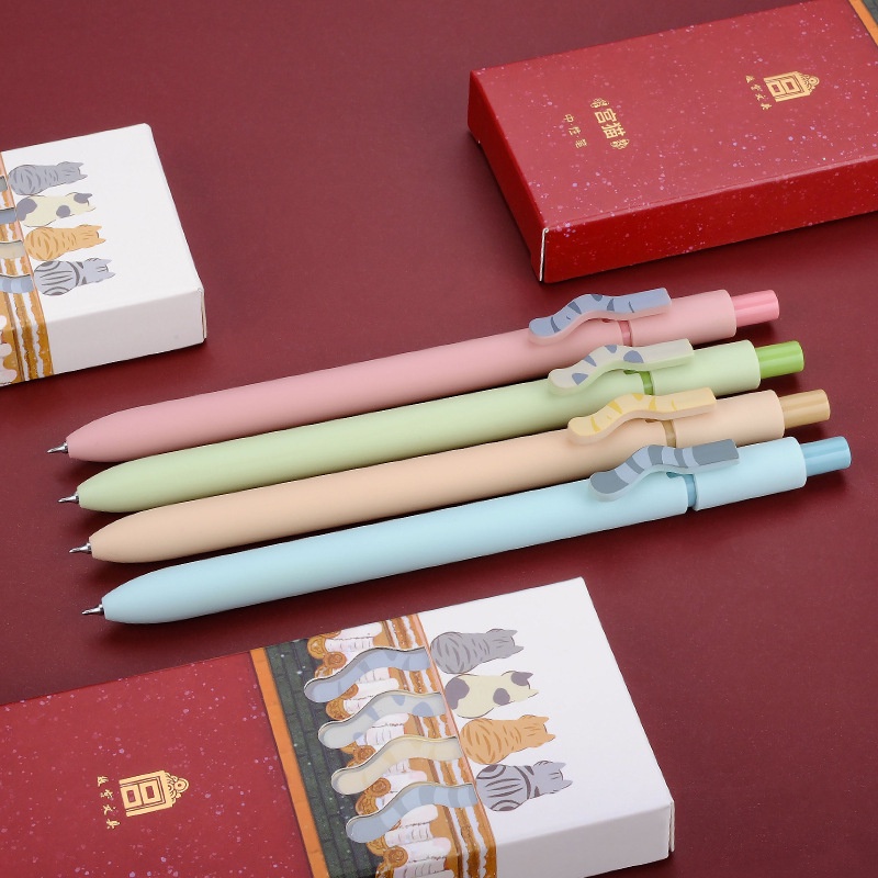 4 Bút Bi Mực Đen Ngòi 0.42mm Hình Mèo Dễ Thương C7311