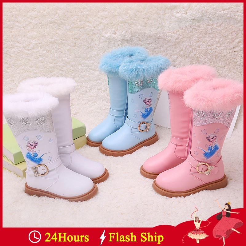 Bốt Lông Nhung Ấm Áp Hình Công Chúa Elsa Disney Màu Hồng / Xanh Dương Kích Thước 26-36 Cho Bé Gái