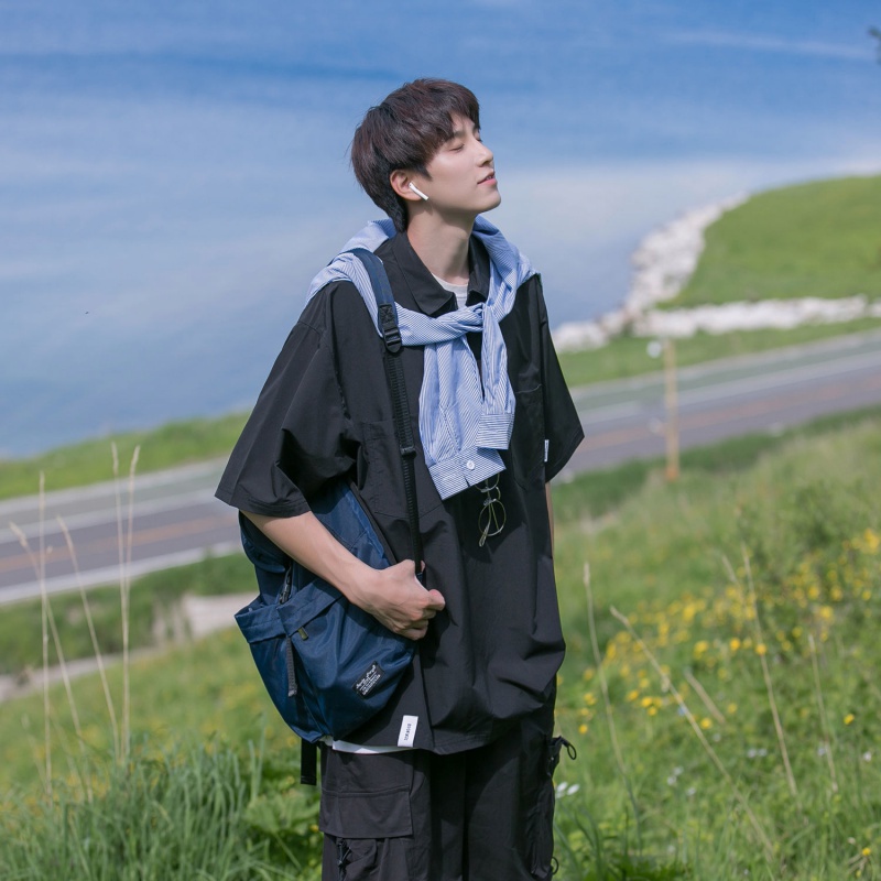 Áo Thun POLO Tay Ngắn Dáng Rộng Có Khóa Kéo Phong Cách Nhật Bản Thời Trang Mùa Hè Cho Nam