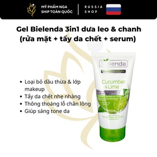 Gel Bielenda 3in1 dưa leo & chanh (rửa mặt + tẩy da chết + serum) sạch sáng mịn da