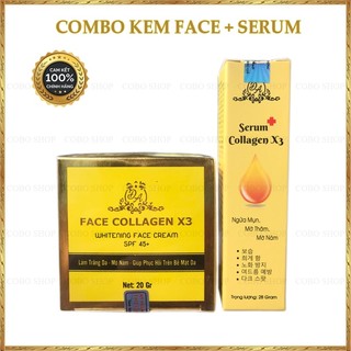 Combo kem face collagen x3 và serum đông anh dưỡng da trắng sáng, ngăn ngừa mụn, phục hồi da hư tổn