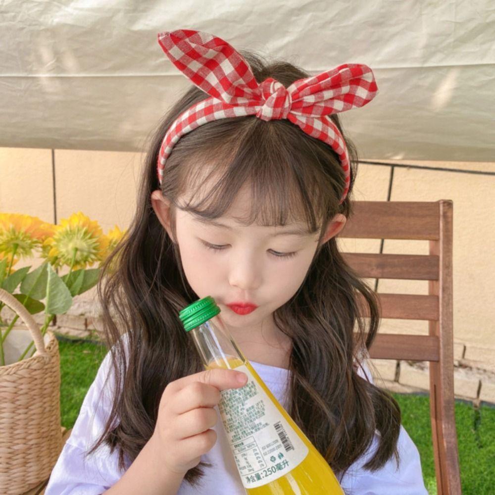 Băng Đô Cài Tóc Tai Thỏ Họa Tiết Kẻ Sọc Dễ Thương