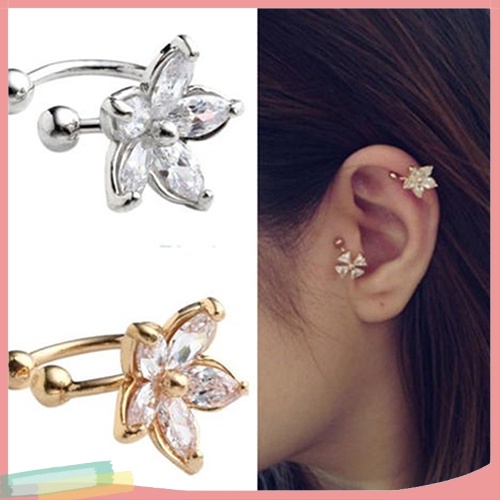 Khuyên tai dạng kẹp hình bông hoa đính đá độc đáo cho nữ