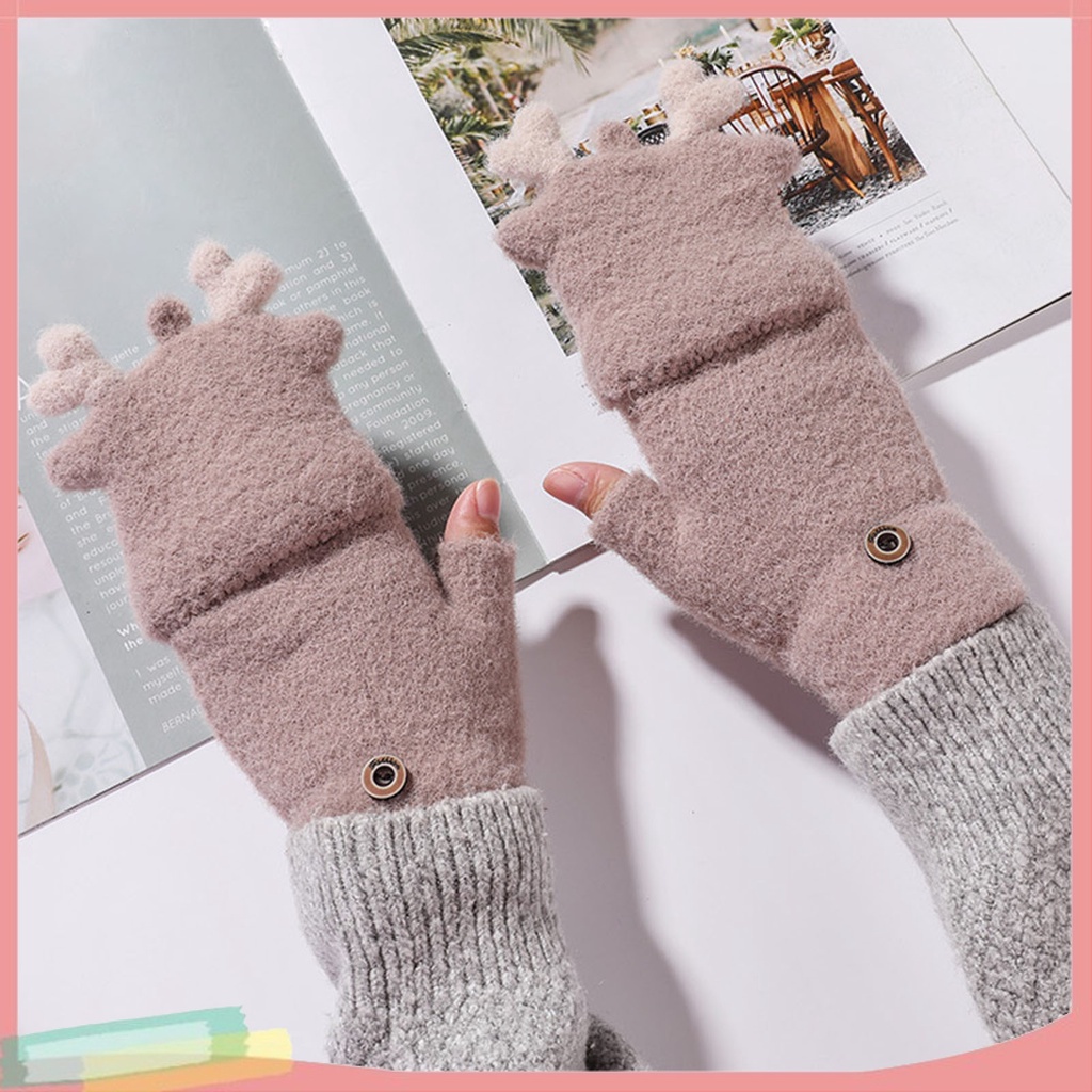 Găng tay chống lạnh thiết kế hở ngón hoạt hình dễ thương