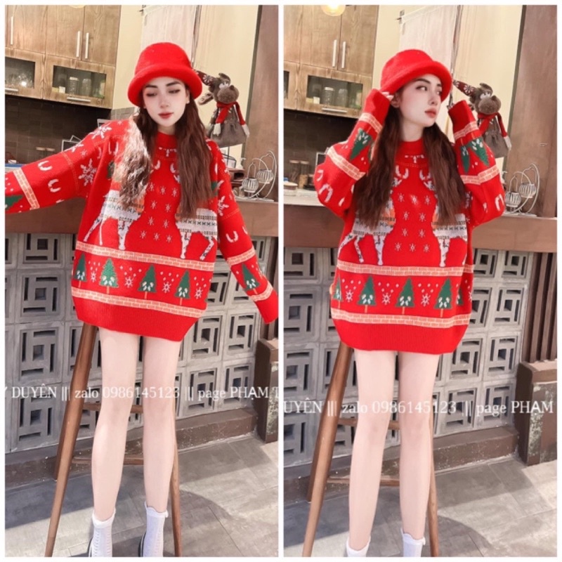 Áo Sweater Form Rộng Nỉ Hoạ Tiết Giáng Sinh Tay Dài Ulzzang Hot