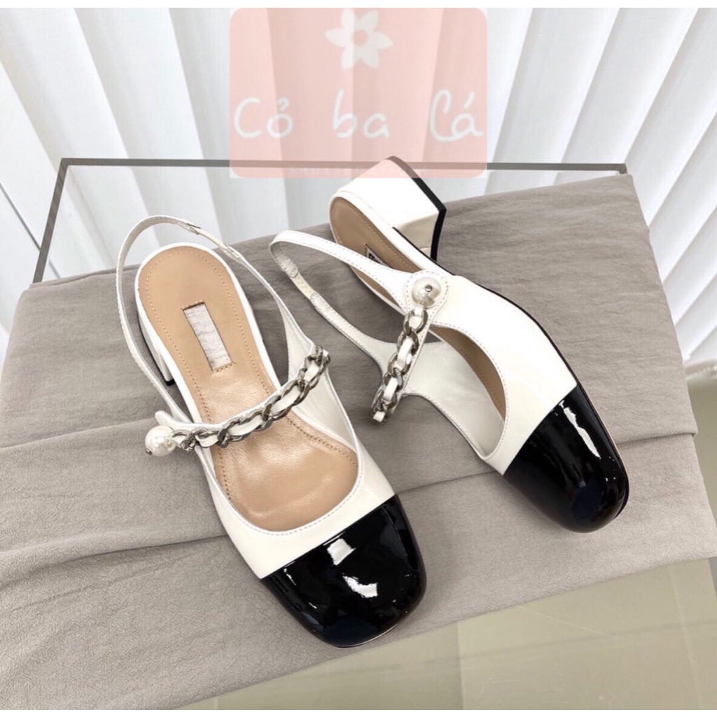 GIÀY NỮ COBALA SHOES - CAO GÓT BÍT MŨI 5 PHÂN - GIÀY MŨI TRÒN QUAI DÁN PHỐI MÀU ĐEN TRẮNG - G22031600