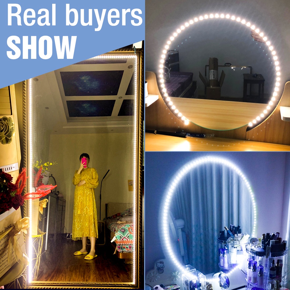 USB Cảm Ứng Thay Đổi Độ Sáng Vanity Gương Tạo Nên Ánh Sáng LED Bàn Trang Điểm Đèn 5V Phòng Tắm Chuỗi Ánh Sáng Trang Điểm Gương Dải 1/2/3/4/5M