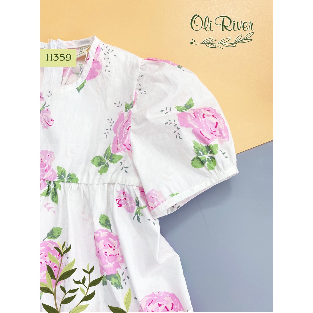 Váy bé gá tay bồng dáng xòe phối bèo nhún hai tầng cực bắt mắt