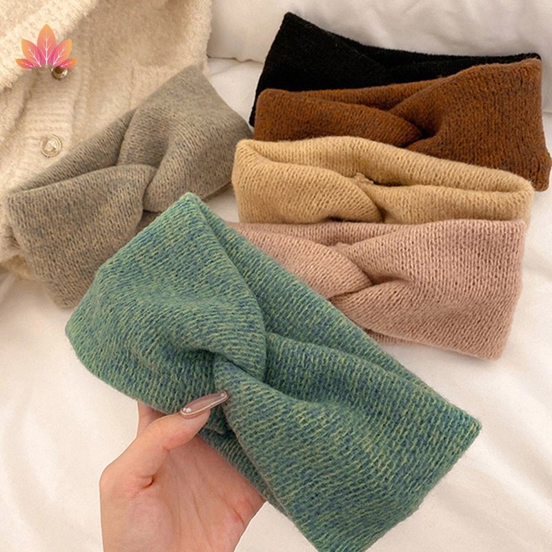 Băng Đô Len Bản Rộng Co Giãn Màu Trơn Thời Trang Mùa Đông Cho Nữ JP5