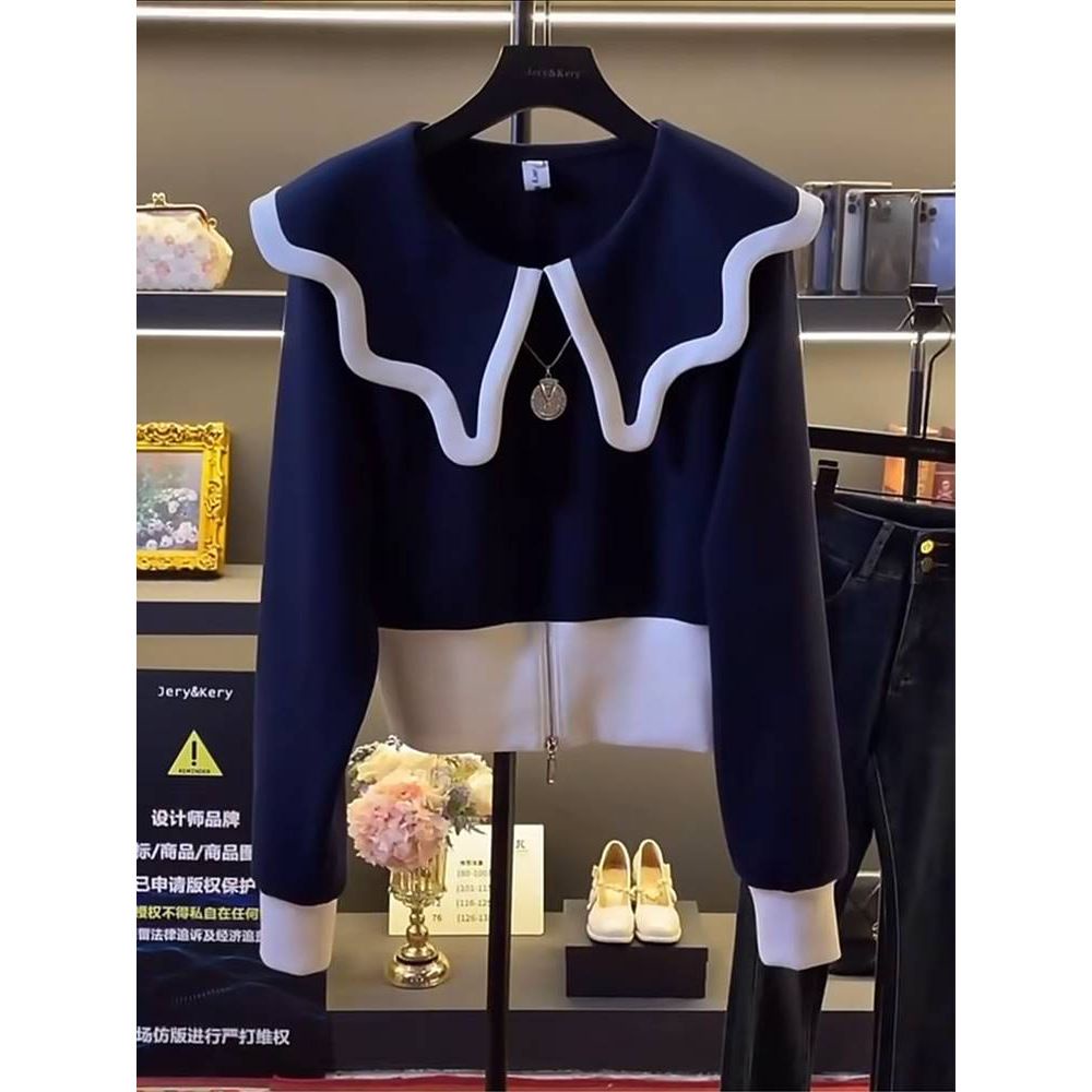 Hàng Có Sẵn Áo Sweater Dệt Kim Cổ Lá Sen Lượn Sóng Màu Hạt Phong Cách Châu Âu Thiết Kế Mới