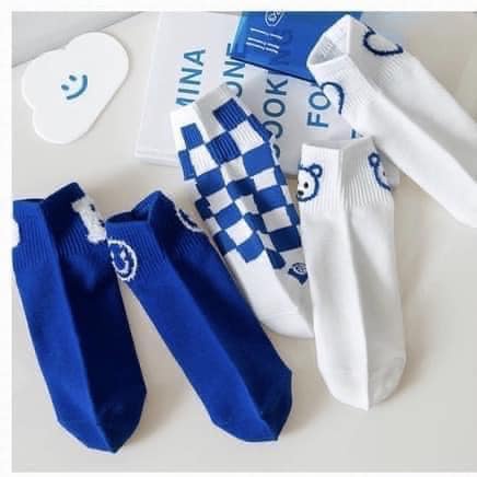 Combo 05 đôi tất, vớ cổ ngắn họa tiết kẻ ngộ nghĩnh