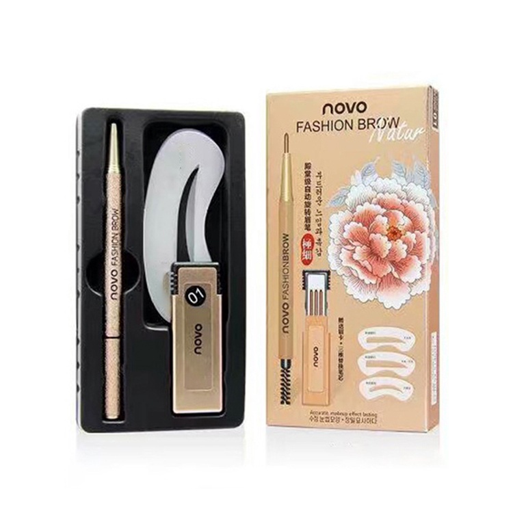 Bút Chì Kẻ Lông Mày Xoay Tự Động Kèm 3 Lõi Thay Thế Và 3 Thẻ Vẽ Lông Mày Novo