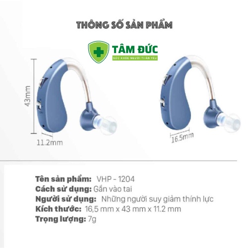 Máy trợ thính đeo vành tai VHP-1204, tai nghe trợ thính không dây cho người già mã hóa âm thanh lọc tiếng ồn