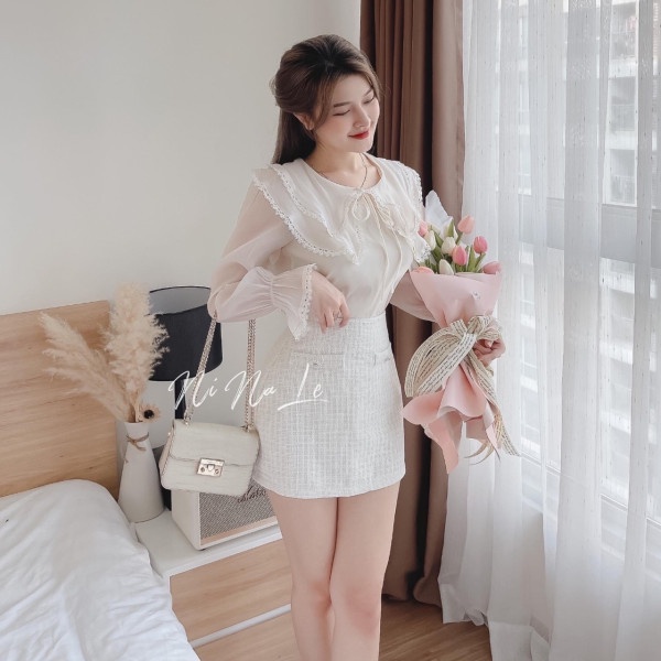 Sơ mi voan 2 lớp phối nơ siêu hót_466