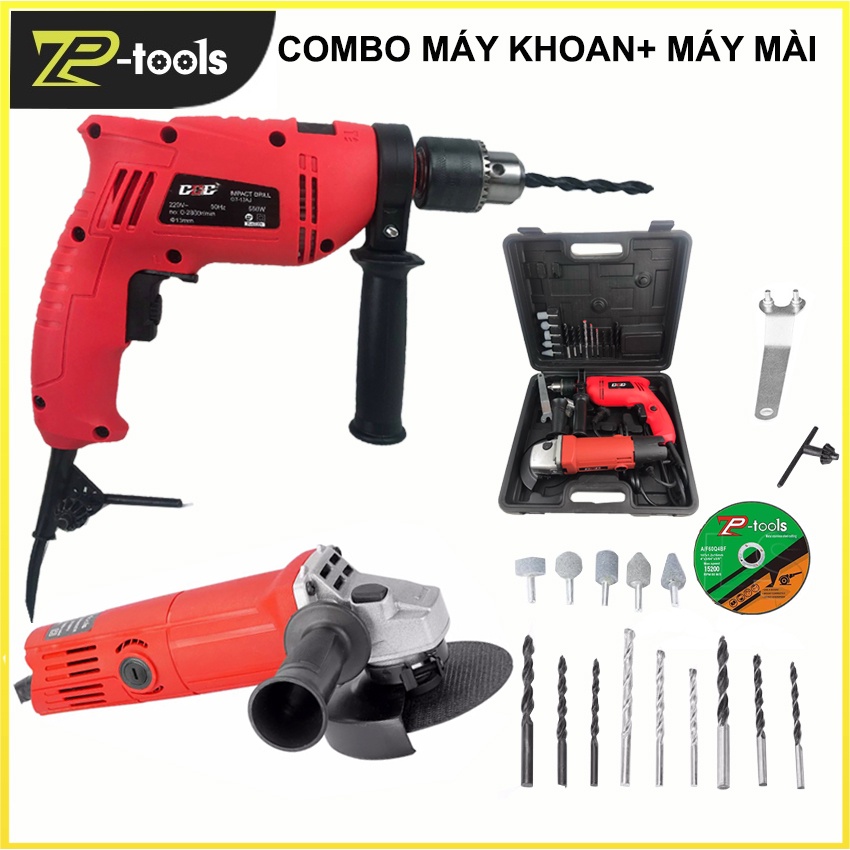 Combo máy khoan 13 ly 550w chế độ đấm + máy mài góc, cắt đa năng 650w siêu tiện lợi 95613