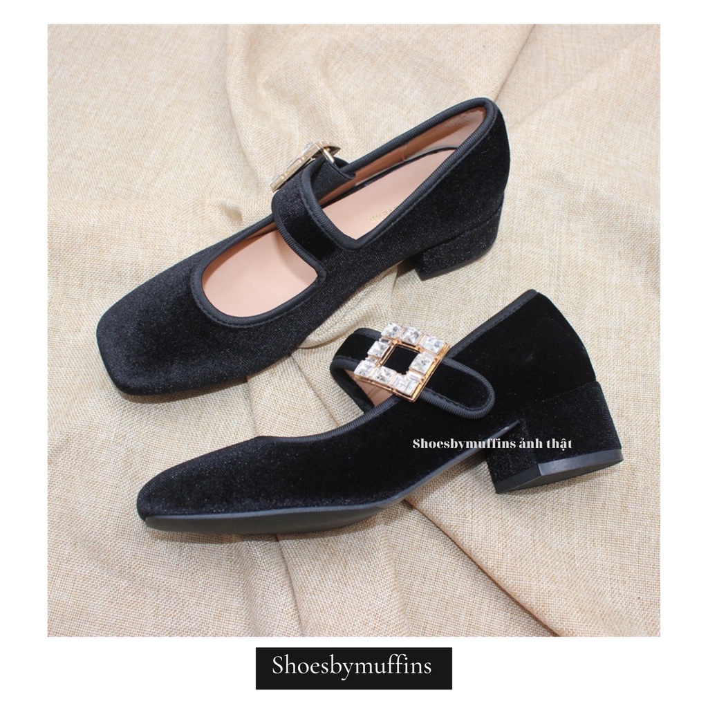 Giày tiểu thư quai đá da bóng phong cách Mary Jane gót 5p