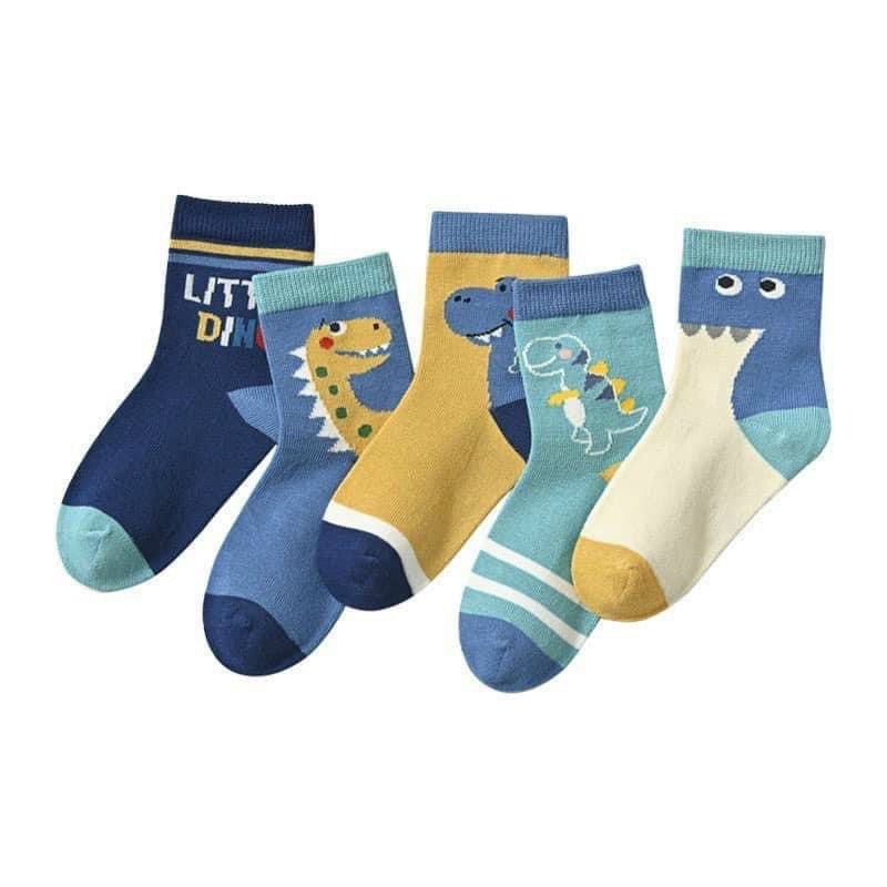 Set TẤT KHỦNG LONG KẺ cao cổ mềm, giữ ấm chân cho bé 3-8 tuổi - LABI KID