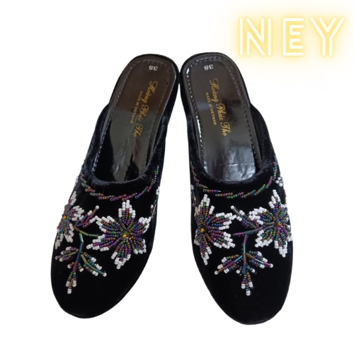 Dép hài nhung handmade đính hạt thủ công êm chân chống trượt da nhung cao cấp loại 1