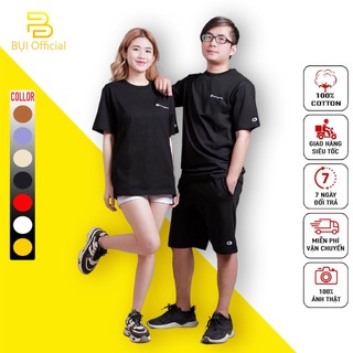 Áo thun Nam Nữ Form rộng BỤI STORE, Áo phông Champion Basic Tee ( Màu Đen ), Chất Cotton 4 Chiều Mềm Mịn, Co Giãn