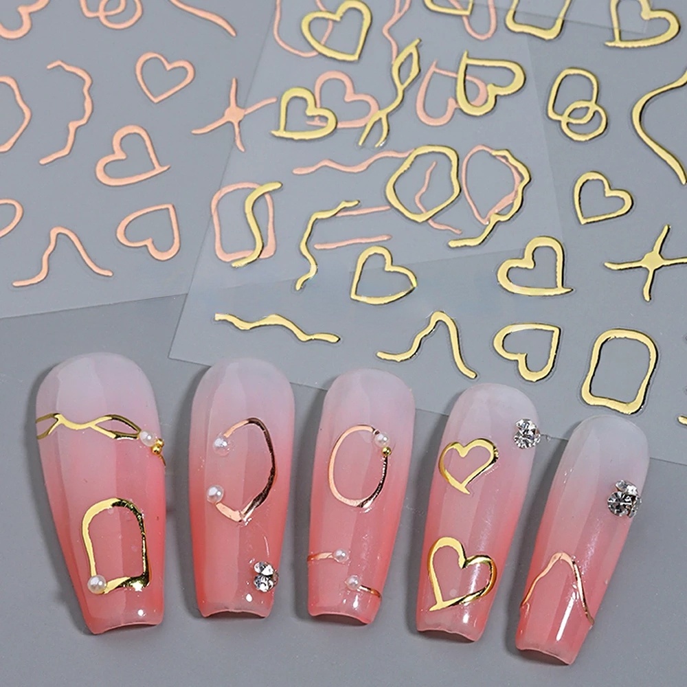 1 Tấm Sticker Laser Dán Móng 3D Hình Trái Tim