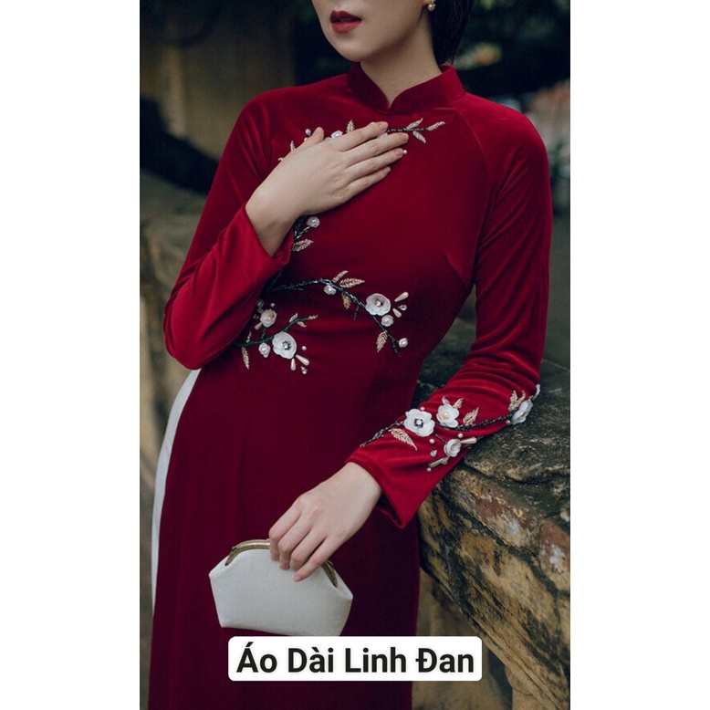 Áo dài nhung kết hoa sang trọng - Áo Dài Linh Đan