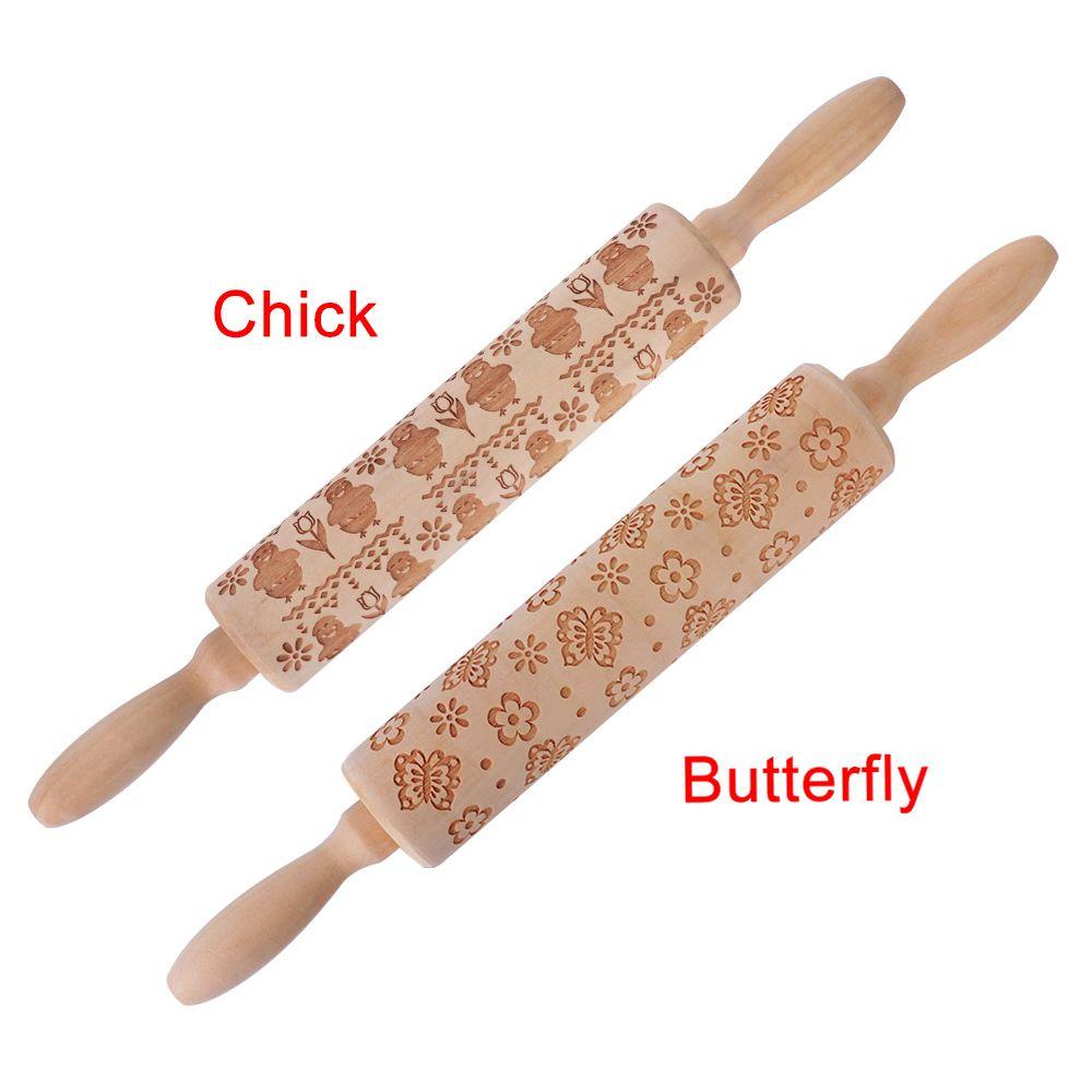 LAKAMIER Cây Lăn Bột Chạm Khắc Hoa Văn Bướm Dùng Làm Bánh Quy / Mì Phục Sinh