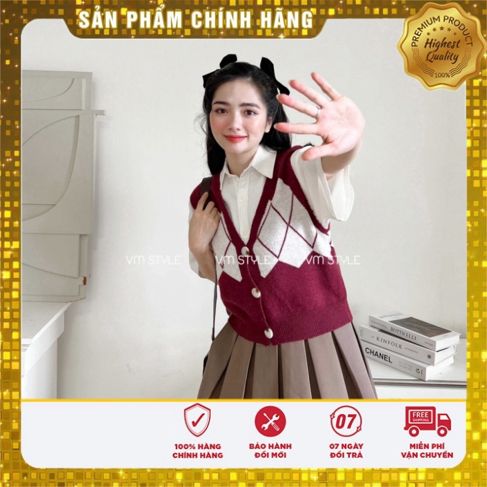 Áo len gile sát kẹp nách nữ VMSTYLE kẻ ô cài nút trang điểm thu đông - ALU00109
