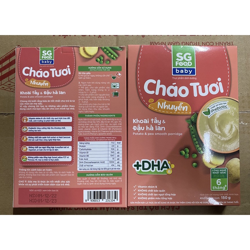 Cháo nhuyễn khoai tây đậu hà lan SGFood 150g