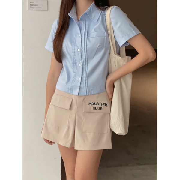 MONSTIER - Quần Váy Chữ A - Quần Skort Giả Váy Chữ A - Jelly Patch Pocket Skort