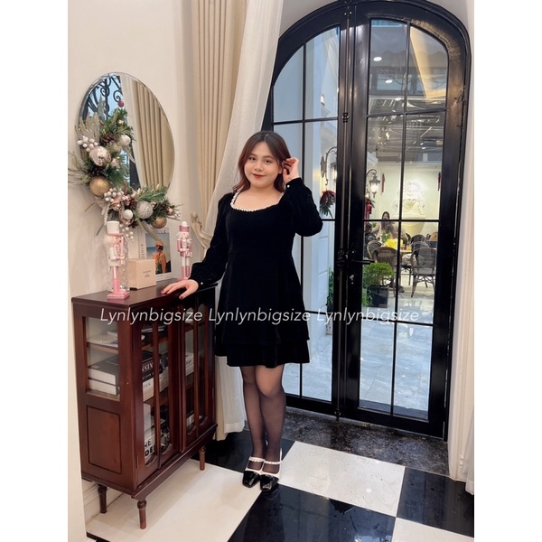 Váy Nhung Bigsize 2 tầng cổ đá sang chảnh
