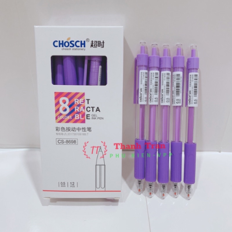 Hộp 12 cây bút gel dạng BẤM mực nước Chosch 8698 Ngòi 0.5mm