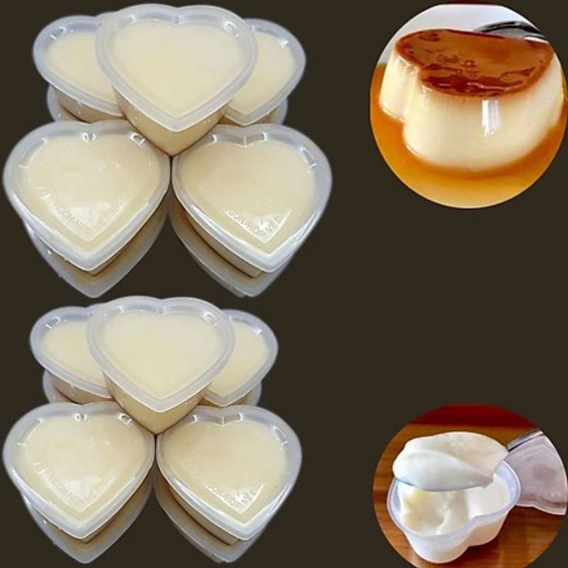 Combo 100 Khuôn nhựa trong suốt, an toàn kiểu dáng tim dung tích 90ml, thích hợp dùng làm bánh plan , bánh da lợn,