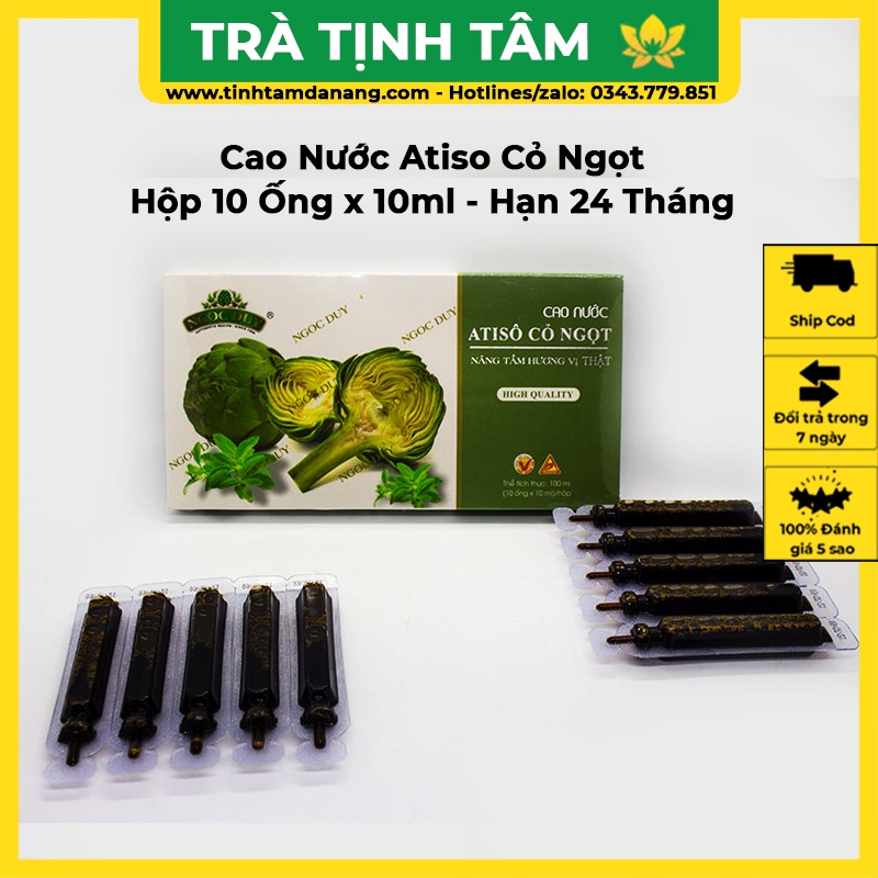 Cao nước atiso cỏ ngọt Ngọc Duy Đà Lạt cao cấp hộp 10 ống x 10ml nguyên chất giúp thanh nhiệt giải khát, giảm độc gan