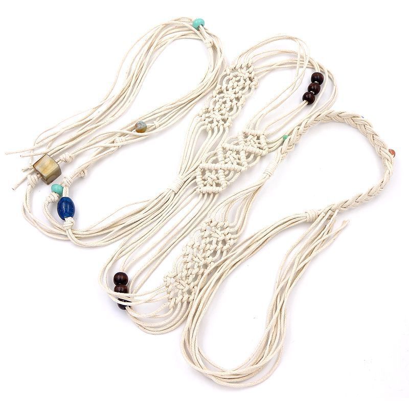 Thắt Lưng Bện Dây Cotton Phối Tua Rua Thời Trang Cho Nữ