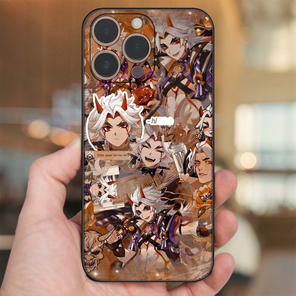 Ốp lưng iPhone 14 Pro dẻo đen cạnh vuông in hình Arataki Itto Genshin Impact