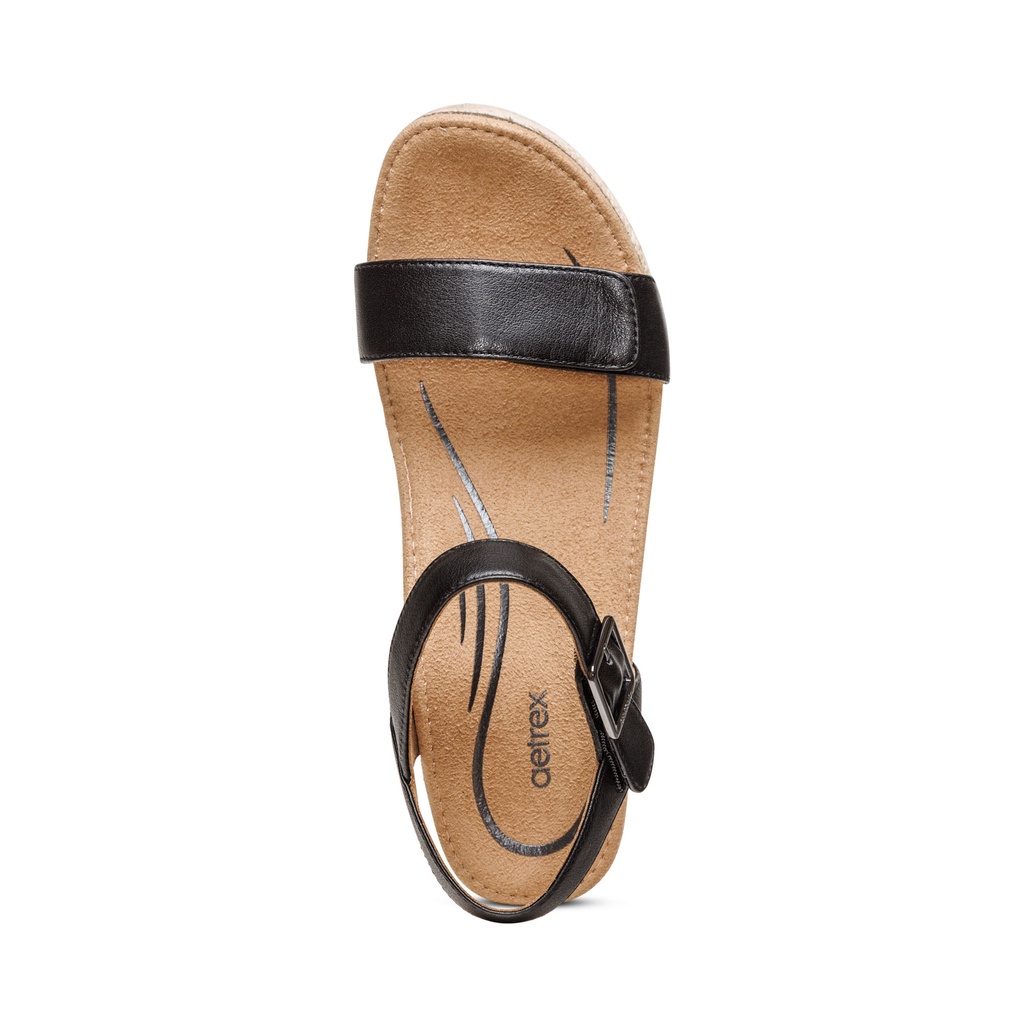 Sandal sức khỏe nữ Aetrex Sydney Black - sandal cao gót đế xuồng êm nhẹ không đau gối