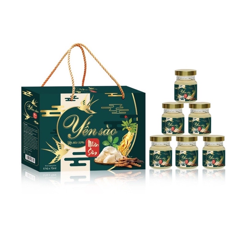 Yến sào đông trùng hạ thảo hồng sâm, đường phèn, nhân sâm,vi cá mập  yến sào 32%