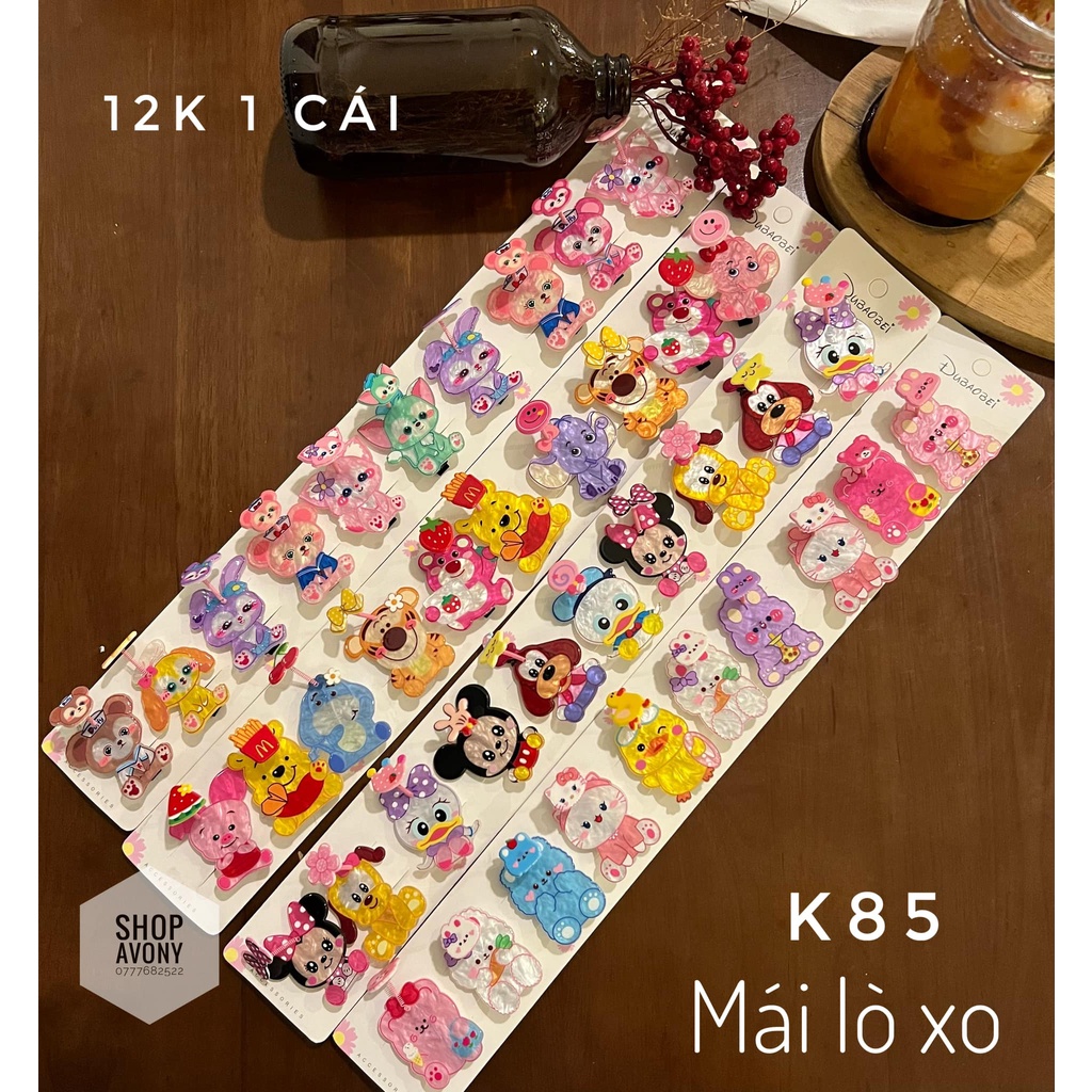 1 kẹp tóc mái lò xo lúc lắc cho bé phiên bản 5 ánh xà cừ (gấu dâu, lotso, pooh, mickey, thỏ tím)