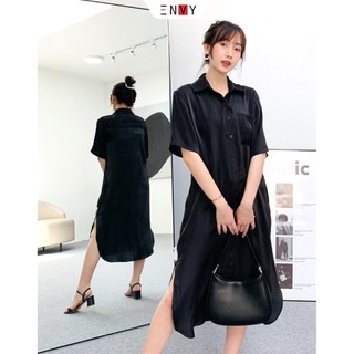 Đầm sơ mi form rộng dáng dài envy d214 tay ngắn